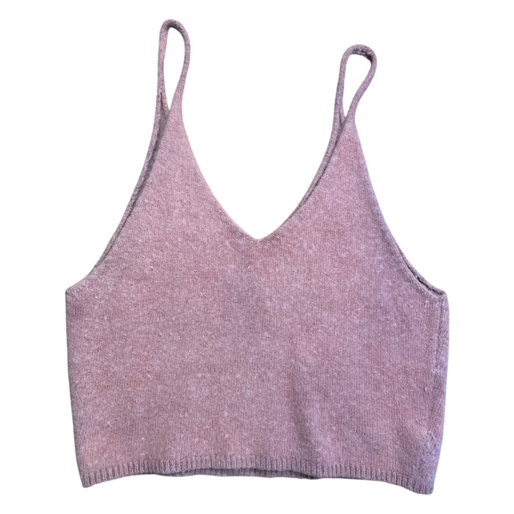 Vintage wool Mauve Knit Cropped Tank Top Spaghetti Strap V Neck Libby Rose Cozy - Picture 1 of 4